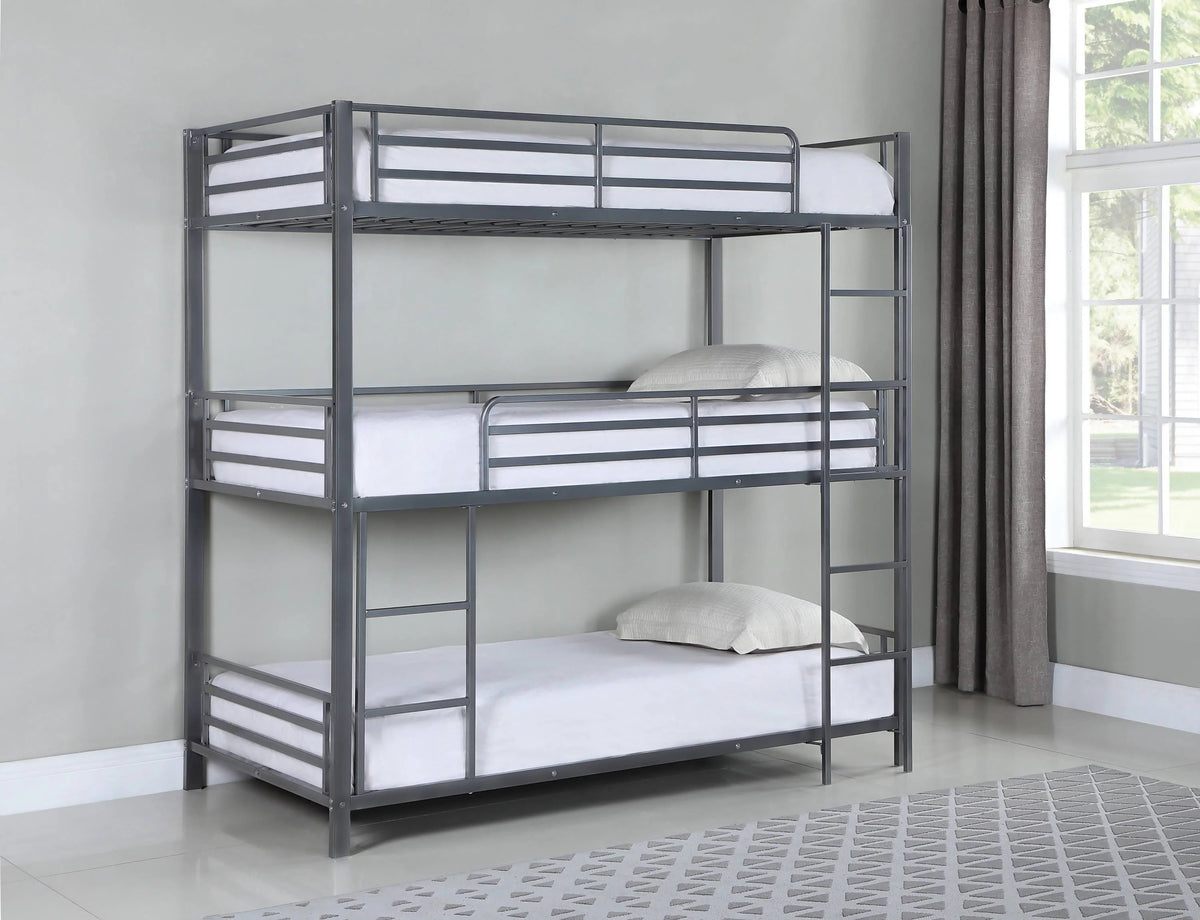 Maynard Metal Triple Twin Bunk Bed Gunmetal - 422670 A-Z Store Nadia