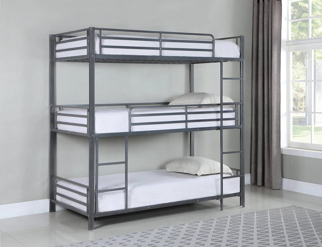 Maynard Metal Triple Twin Bunk Bed Gunmetal - 422670 A-Z Store Nadia