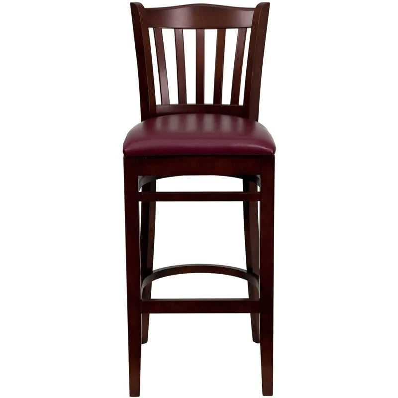 HERCULES Series Vertical Slat Back Mahogany Wood Restaurant Barstool - Black Vinyl Seat [XU-DGW0008BARVRT-MAH-BLKV-GG] Pie's Variety Store