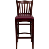 HERCULES Series Vertical Slat Back Mahogany Wood Restaurant Barstool - Black Vinyl Seat [XU-DGW0008BARVRT-MAH-BLKV-GG] Pie's Variety Store