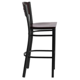 HERCULES Series Black 3 Circle Back Metal Restaurant Barstool - Walnut Wood Back & Seat [XU-DG-60516-WAL-BAR-MTL-GG] Pie's Variety Store