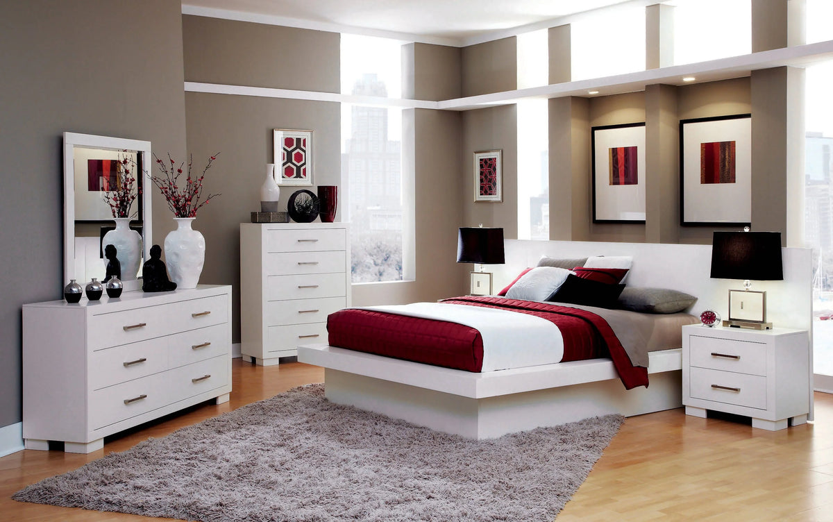 Jessica Queen Platform Bed With Rail Seating White 4PC Set - SET4PC202990Q Pie's Variety Store