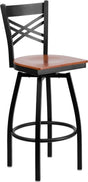 HERCULES Series Black ''X'' Back Swivel Metal Barstool - Cherry Wood Seat [XU-6F8B-XSWVL-CHYW-GG] Pie's Variety Store
