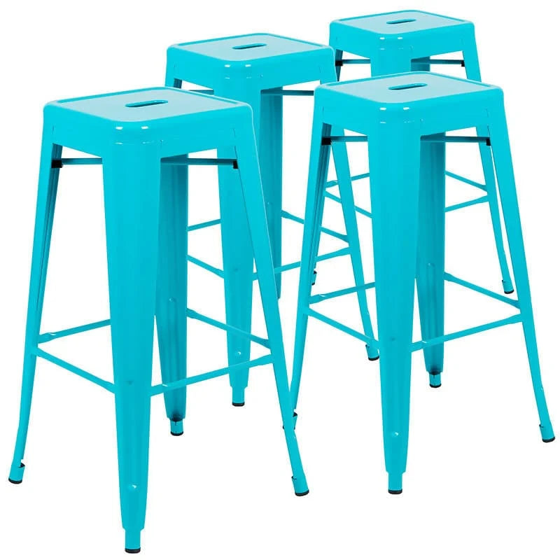 30" High Metal Indoor Bar Stool in Teal - Stackable Set of 4 [4-ET-31320-30-TL-R-GG] Fl Furniture
