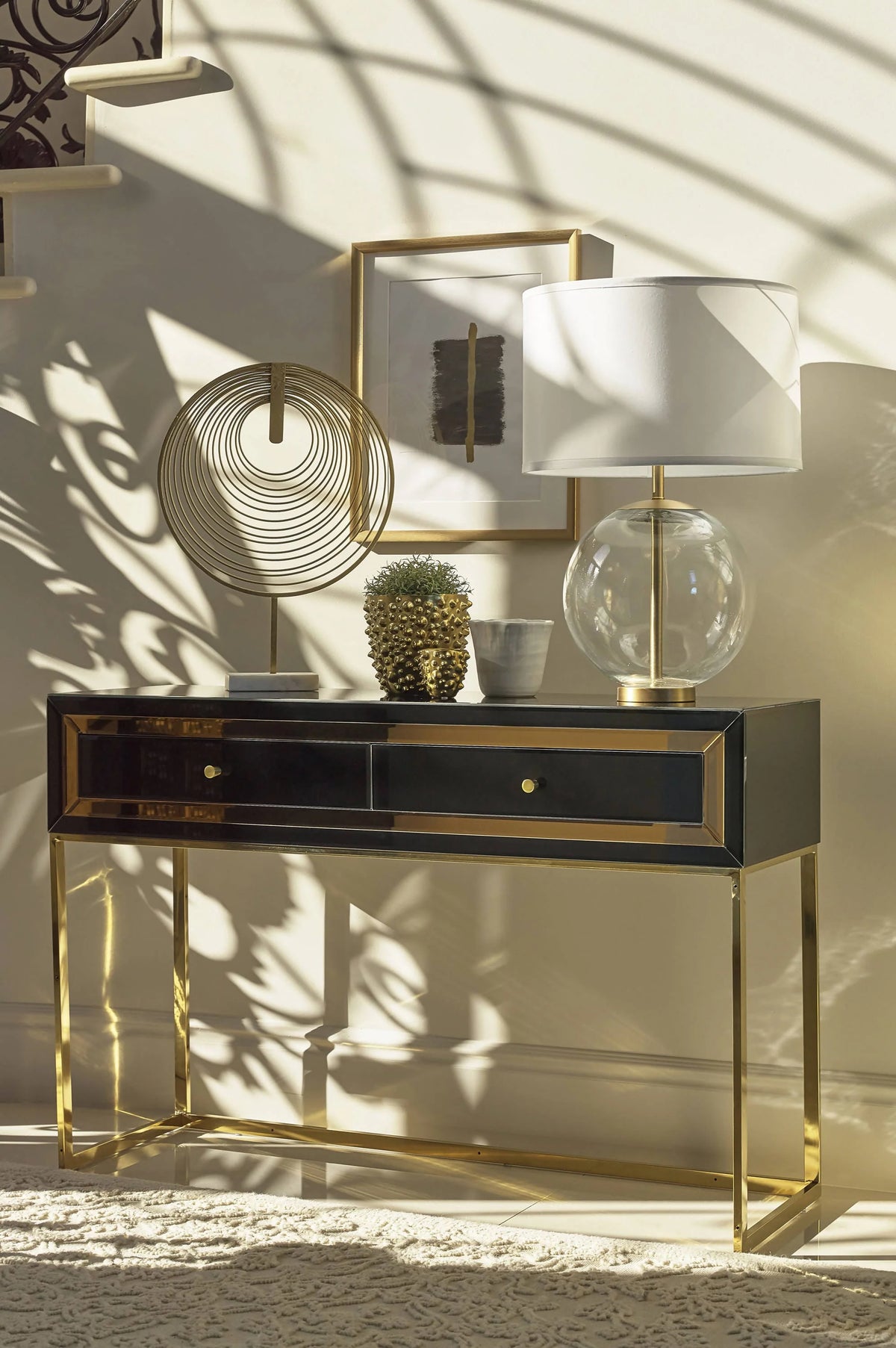 2-Drawer Console Table Black And Gold - 952820 Pie's Variety Store
