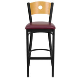 HERCULES Series Black Circle Back Metal Restaurant Barstool - Natural Wood Back