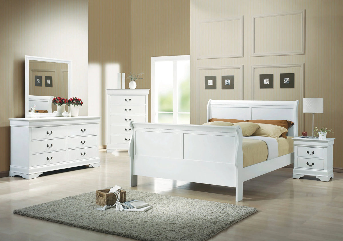 Louis Philippe Queen Sleigh Panel Bed White 4PC Set - SET4PC204691Q Pie's Variety Store