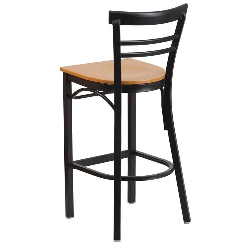 HERCULES Series Black Two-Slat Ladder Back Metal Restaurant Barstool - Cherry Wood Seat [XU-DG6R9BLAD-BAR-CHYW-GG] Pie's Variety Store
