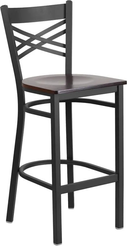 HERCULES Series Black ''X'' Back Metal Restaurant Barstool - Cherry Wood Seat [XU-6F8BXBK-BAR-CHYW-GG] Pie's Variety Store