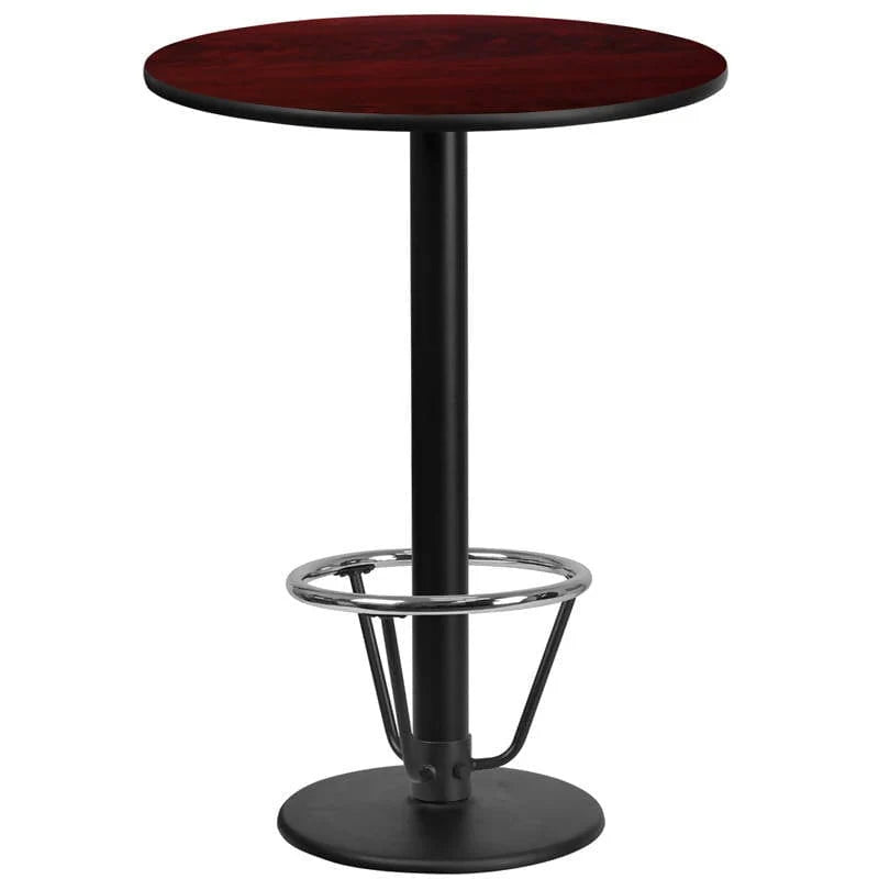 24'' Round Black Laminate Table Top with 18'' Round Bar Height Table Base and Foot Ring [XU-RD-24-BLKTB-TR18B-3CFR-GG] Fl Furniture