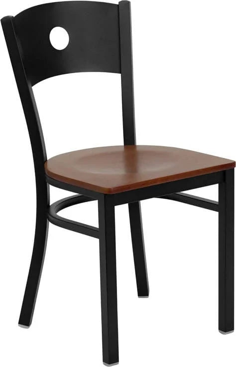 HERCULES Series Black Circle Back Metal Restaurant Chair - Cherry Wood Seat [XU-DG-60119-CIR-CHYW-GG] Pie's Variety Store
