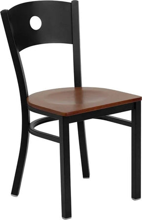 HERCULES Series Black Circle Back Metal Restaurant Chair - Cherry Wood Seat [XU-DG-60119-CIR-CHYW-GG] Pie's Variety Store