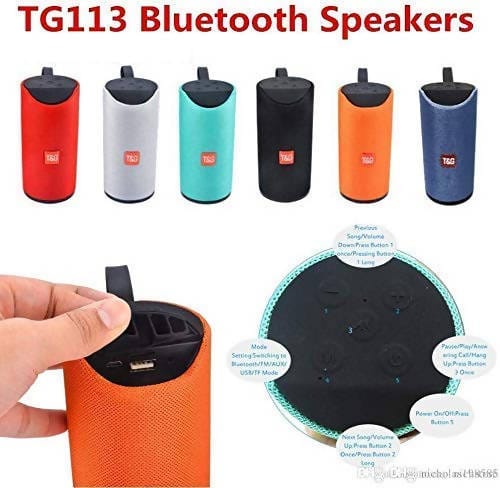 TG 113 Bluetooth Speaker Portable Wireless Speaker Super Bass Splash Proof Wireless Bluetooth Speaker - TG113 Pie's Variety Store