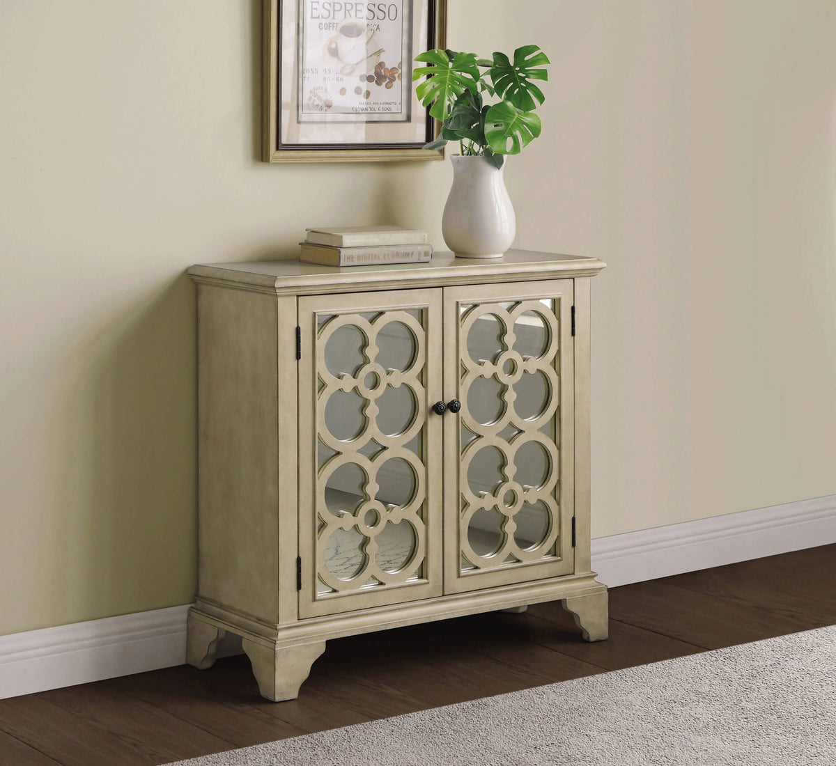 Rectangular Floral Mirrored Door Accent Cabinet Natural - 953364 Pie's Variety Store