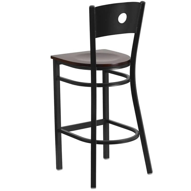 HERCULES Series Black Circle Back Metal Restaurant Barstool - Cherry Wood Seat [XU-DG-60120-CIR-BAR-CHYW-GG] Pie's Variety Store