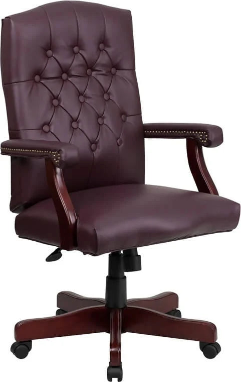 Martha Washington Burgundy LeatherSoft Executive Swivel Office Chair with Arms [801L-LF0019-BY-LEA-GG] Pie's Variety Store