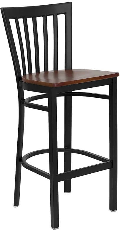HERCULES Series Black School House Back Metal Restaurant Barstool - Cherry Wood Seat [XU-DG6R8BSCH-BAR-CHYW-GG] Pie's Variety Store