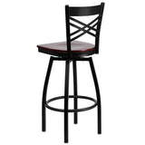 HERCULES Series Black ''X'' Back Swivel Metal Barstool - Cherry Wood Seat [XU-6F8B-XSWVL-CHYW-GG] Pie's Variety Store