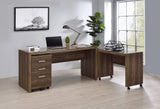 Luetta 59-Inch Rectangular Writing Desk Aged Walnut simplistic rectangular tabletop is crated with tempered glass- 805622 Pie's Variety Store