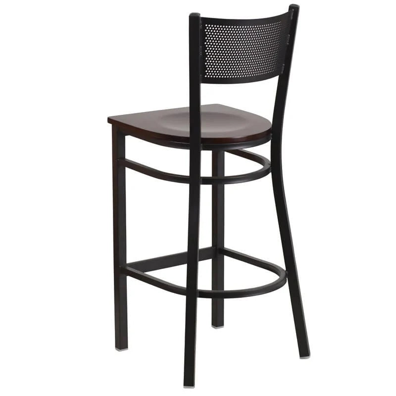 HERCULES Series Black Grid Back Metal Restaurant Barstool - Cherry Wood Seat [XU-DG-60116-GRD-BAR-CHYW-GG] Pie's Variety Store