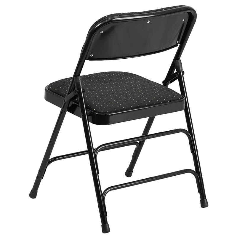 2 Pk. HERCULES Series Curved Triple Braced & Double Hinged Black Patterned Fabric Metal Folding Chair - 2-AW-MC309AF-BLK-GG Pie's Variety Store