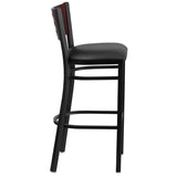 HERCULES Series Black Cutout Back Metal Restaurant Barstool - Mahogany Wood Back