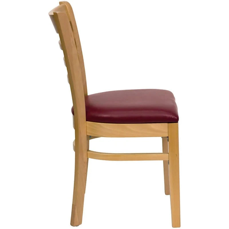 HERCULES Series Ladder Back Natural Wood Restaurant Chair - Black Vinyl Seat [XU-DGW0005LAD-NAT-BLKV-GG] Pie's Variety Store