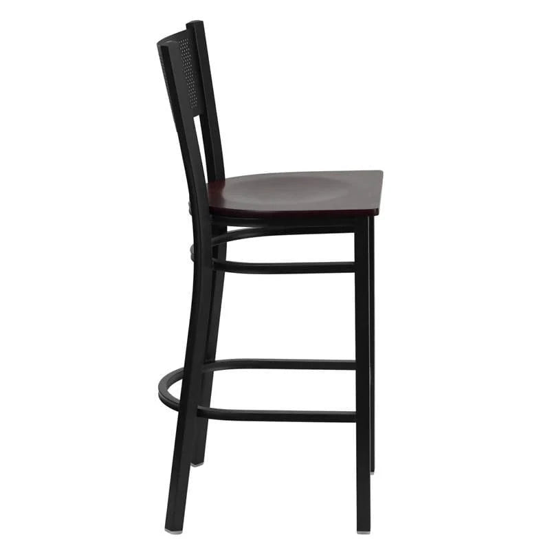 HERCULES Series Black Grid Back Metal Restaurant Barstool - Cherry Wood Seat [XU-DG-60116-GRD-BAR-CHYW-GG] Pie's Variety Store