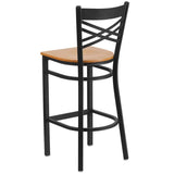 HERCULES Series Black ''X'' Back Metal Restaurant Barstool - Cherry Wood Seat [XU-6F8BXBK-BAR-CHYW-GG] Pie's Variety Store