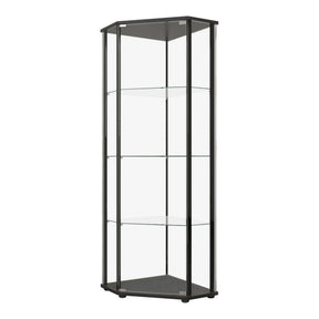Glass Shelf Curio Cabinet Clear And Black One clear tempered glass door provides simple access to your keepsakes - 953234 Pie's Variety Store