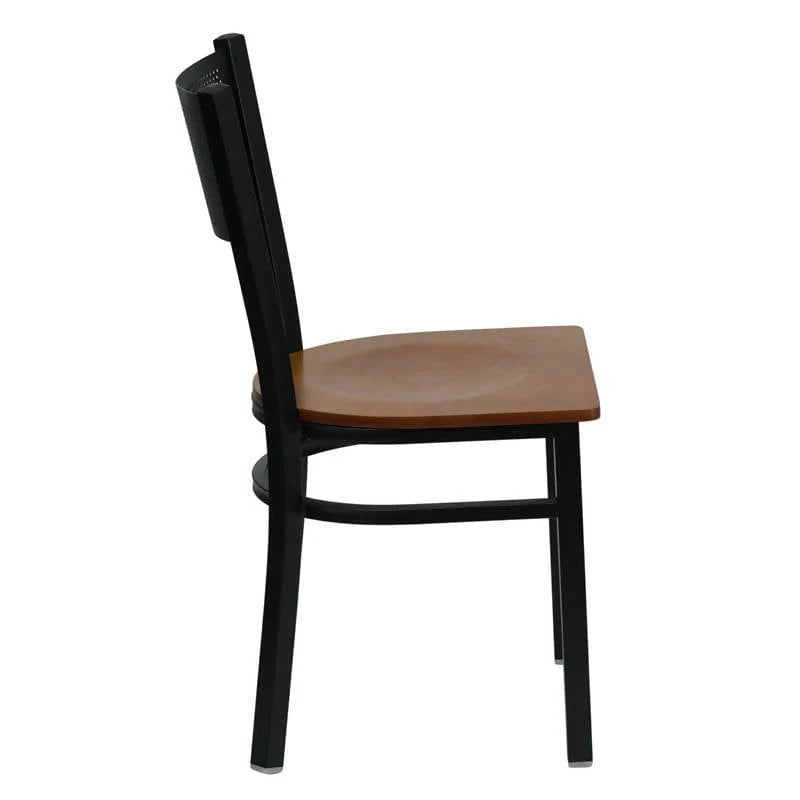 HERCULES Series Black Grid Back Metal Restaurant Chair - Cherry Wood Seat [XU-DG-60115-GRD-CHYW-GG] Pie's Variety Store