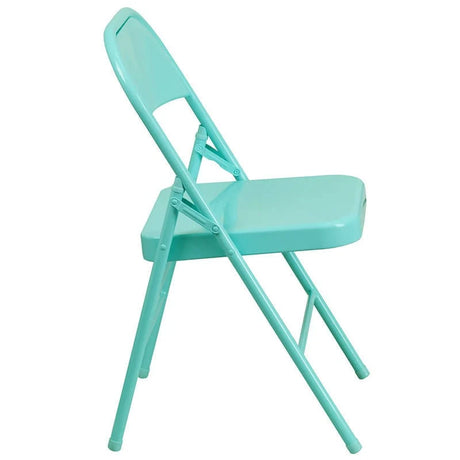 2 Pk. HERCULES COLORBURST Series Tantalizing Teal Triple Braced & Double Hinged Metal Folding Chair [2-HF3-TEAL-GG] Fl Furniture