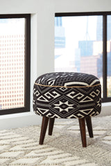 Round Upholstered Ottoman Black And White - 918492 Pie's Variety Store