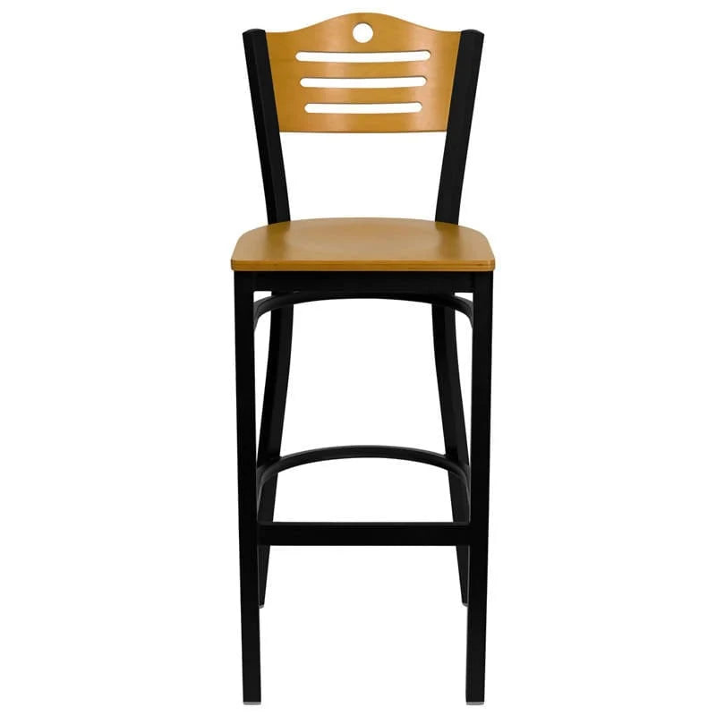 HERCULES Series Black Slat Back Metal Restaurant Barstool - Natural Wood Back & Seat [XU-DG-6H3B-SLAT-BAR-NATW-GG] Pie's Variety Store