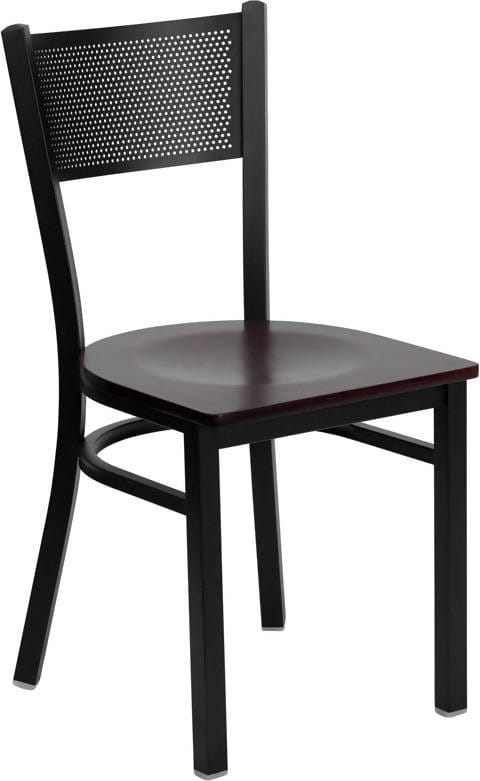 HERCULES Series Black Grid Back Metal Restaurant Chair - Cherry Wood Seat [XU-DG-60115-GRD-CHYW-GG] Pie's Variety Store