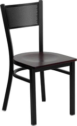 HERCULES Series Black Grid Back Metal Restaurant Chair - Cherry Wood Seat [XU-DG-60115-GRD-CHYW-GG] Pie's Variety Store