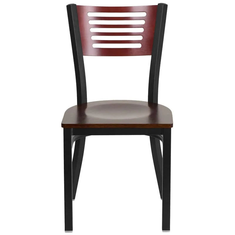HERCULES Series Black Slat Back Metal Restaurant Chair - Mahogany Wood Back & Seat [XU-DG-6G5B-MAH-MTL-GG] Pie's Variety Store