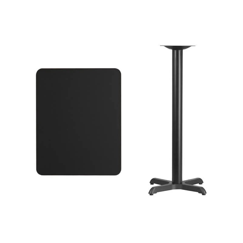 24'' x 30'' Rectangular Black Laminate Table Top with 22'' x 22'' Bar Height Table Base [XU-BLKTB-2430-T2222B-GG] Fl Furniture