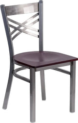 HERCULES Series Clear Coated ''X'' Back Metal Restaurant Chair - Cherry Wood Seat [XU-6FOB-CLR-CHYW-GG] Pie's Variety Store