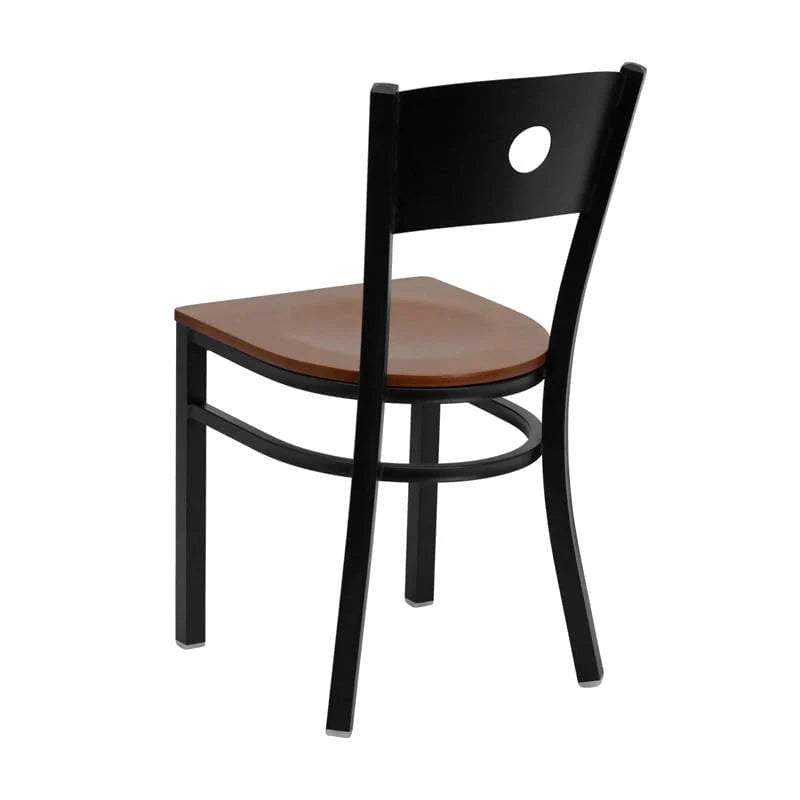 HERCULES Series Black Circle Back Metal Restaurant Chair - Cherry Wood Seat [XU-DG-60119-CIR-CHYW-GG] Pie's Variety Store