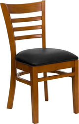 HERCULES Series Ladder Back Cherry Wood Restaurant Chair - Black Vinyl Seat [XU-DGW0005LAD-CHY-BLKV-GG] Pie's Variety Store