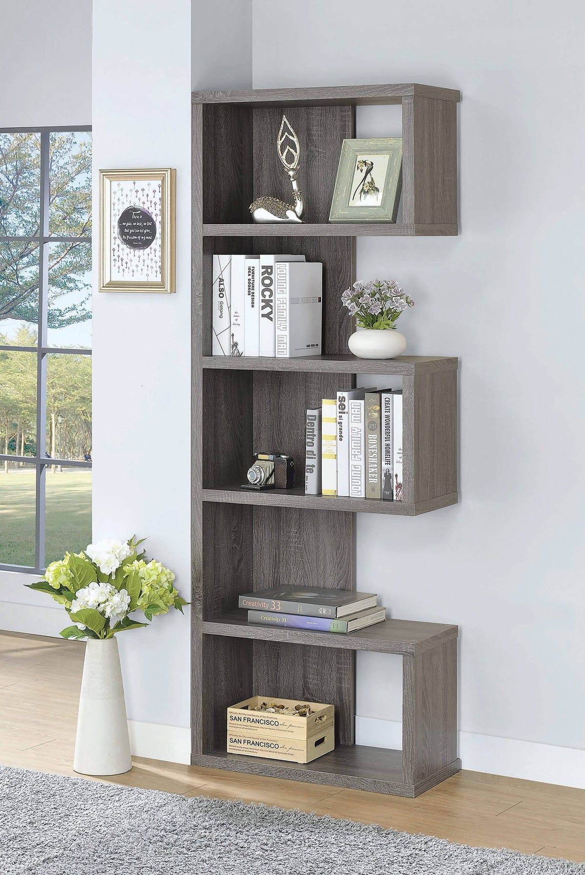  this bookcase brightens up a contemporary space - Weathered Grey - 800552 Pie's Variety Store