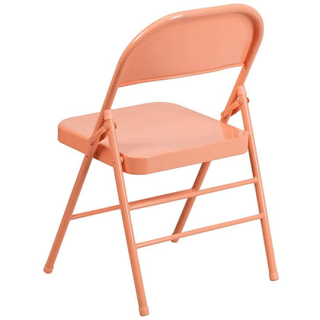 2 Pk. HERCULES COLORBURST Series Sedona Coral Triple Braced & Double Hinged Metal Folding Chair [2-HF3-CORAL-GG] Fl Furniture