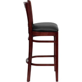 HERCULES Series Vertical Slat Back Mahogany Wood Restaurant Barstool - Black Vinyl Seat [XU-DGW0008BARVRT-MAH-BLKV-GG] Pie's Variety Store
