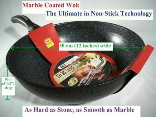 KW Marble Ware 30cm (12 inches) Ceramic Marble Coated Cast Aluminium Non Stick Wok - DMW30 Elegant AccScents
