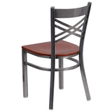 HERCULES Series Clear Coated ''X'' Back Metal Restaurant Chair - Cherry Wood Seat [XU-6FOB-CLR-CHYW-GG] Pie's Variety Store