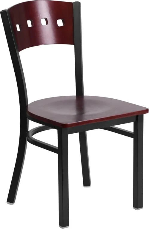 HERCULES Series Black 4 Square Back Metal Restaurant Chair - Mahogany Wood Back & Seat [XU-DG-6Y1B-MAH-MTL-GG] Pie's Variety Store
