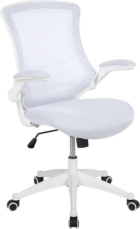 Mid-Back Mesh Swivel Ergonomic Task Office Chair with White Frame and Flip-Up Arms - BL-X-5M-WH-BK-GG / BL-X-5M-WH-BLUE-GG / BL-X-5M-WH-GY-GG / BL-X-5M-WH-TAN-GG / BL-X-5M-WH-WH-GG ADRIAN'S ELECTRONICS