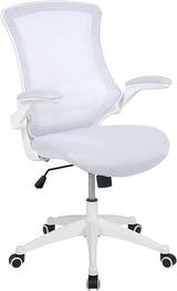 Mid-Back Mesh Swivel Ergonomic Task Office Chair with White Frame and Flip-Up Arms - BL-X-5M-WH-BK-GG / BL-X-5M-WH-BLUE-GG / BL-X-5M-WH-GY-GG / BL-X-5M-WH-TAN-GG / BL-X-5M-WH-WH-GG ADRIAN'S ELECTRONICS