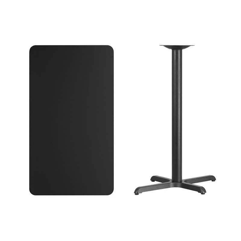 24'' x 42'' Rectangular Black Laminate Table Top with 23.5'' x 29.5'' Bar Height Table Base [XU-BLKTB-2442-T2230B-GG] Fl Furniture
